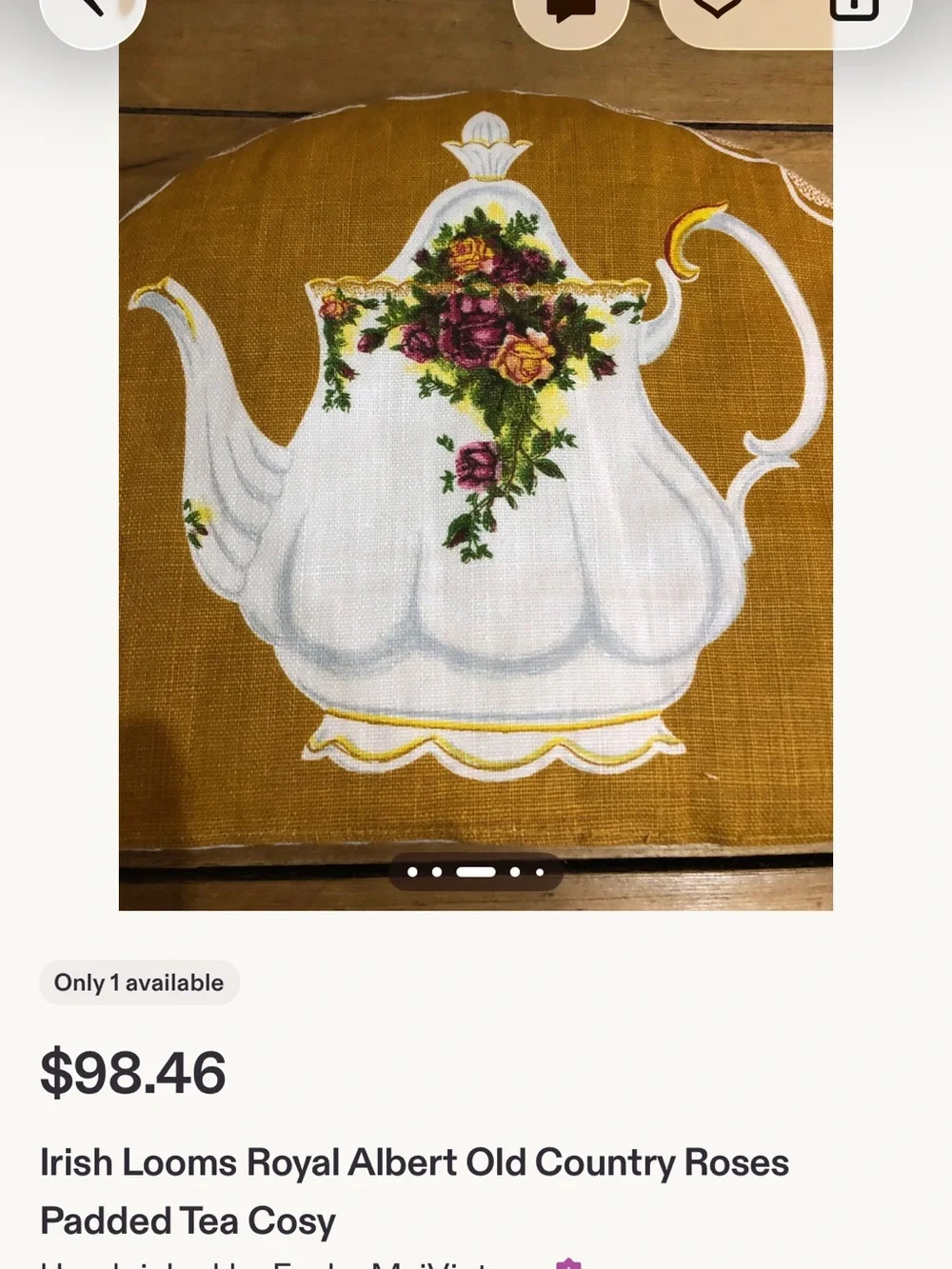 Vintage Royal Albert Mustard Yellow Tea Cozy with White Floral Teapot Design